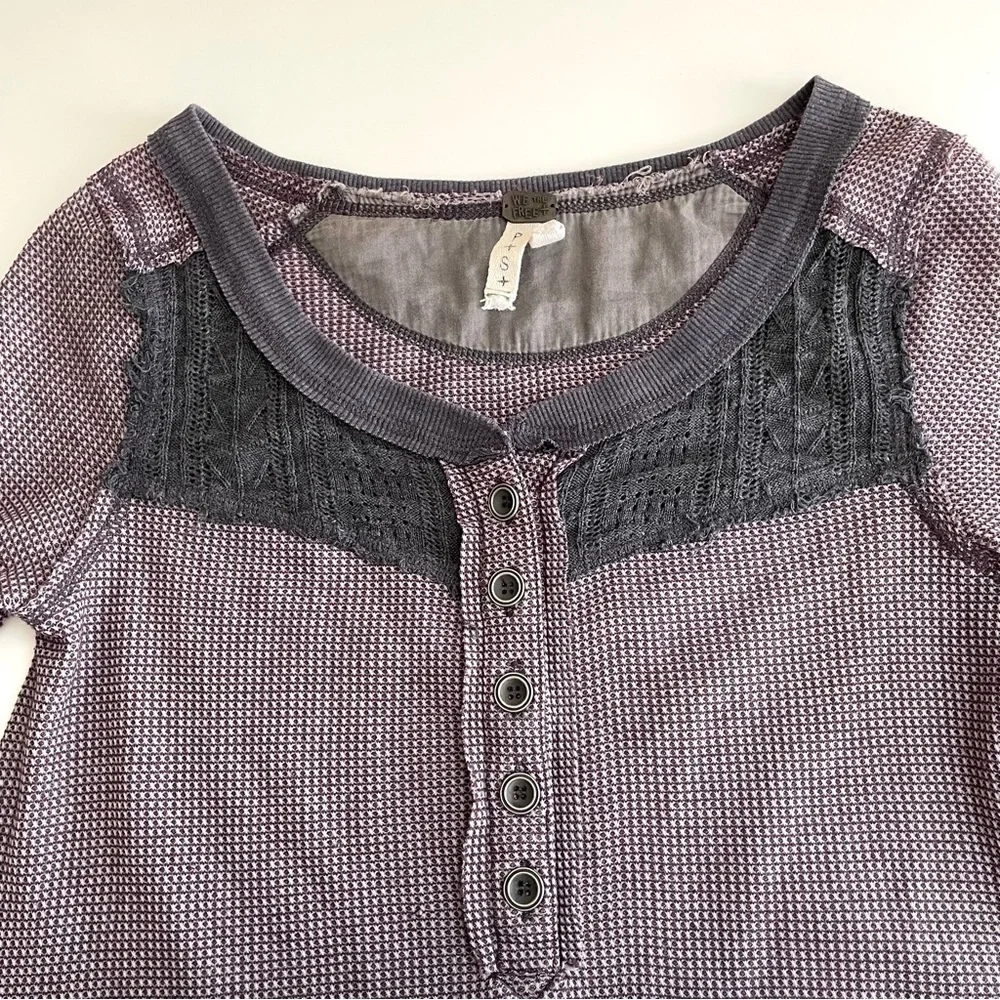 Free People We The Free‎ Crochet Henley Waffle Knit Top Small